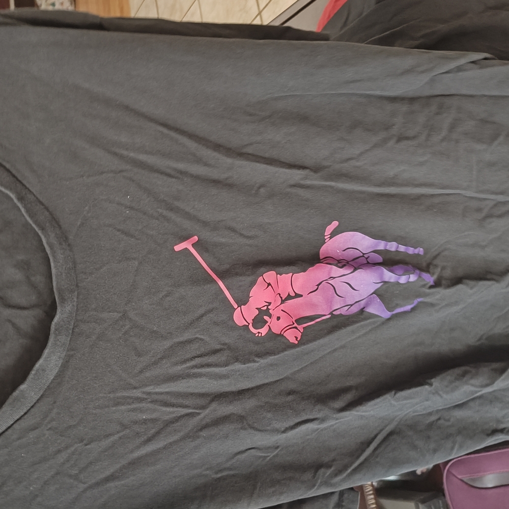 Men's Black T-Shirt with Pink and Purple Polo Graphic